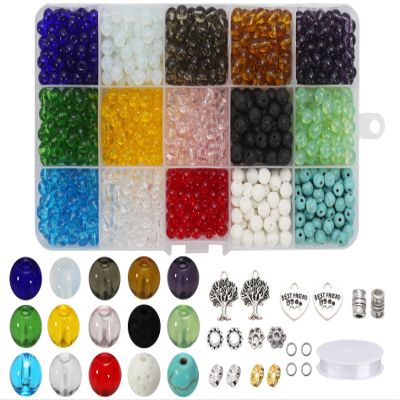 ZHFMLY 1180PCS 6mm Clear Glass Beads with Spacers & String - Transparent Crystal Smooth Loose Beads-Bulk Supplies for Adult Jewelry Making, Bracelet and Necklace Crafting