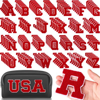 Jutom 156 Pieces Chenille Letter Patches Iron on Bulk Large 3.2 h x 2.4 w College Letters Patches Clothing Embroidered Trimmed Preppy Alphabet for Letterman Jackets Jeans (Red)