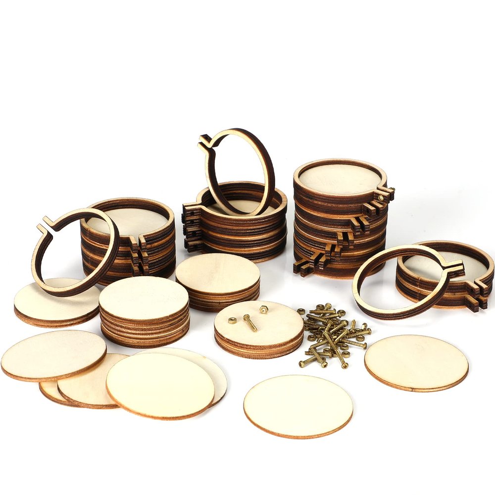 Jetec 20 Pieces Mini Embroidery Hoops Wooden Small Tiny Embroidery Hoops Adjustable Circle Cross Stitch Ring Bulk for Home Ornaments Art Craft Handy Sewing(Classic)