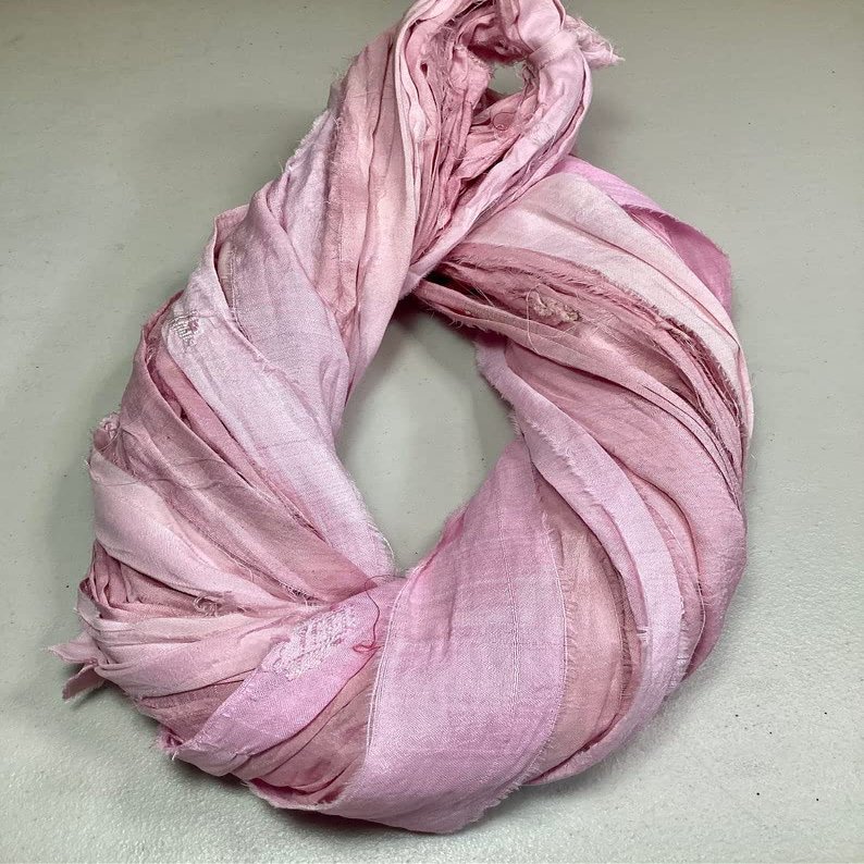 10 yd Sari Silk Ribbon Pink Tassel Craft Ribbon D reamcatcher Garland Fair Trade Eco Gift Wrap Supply
