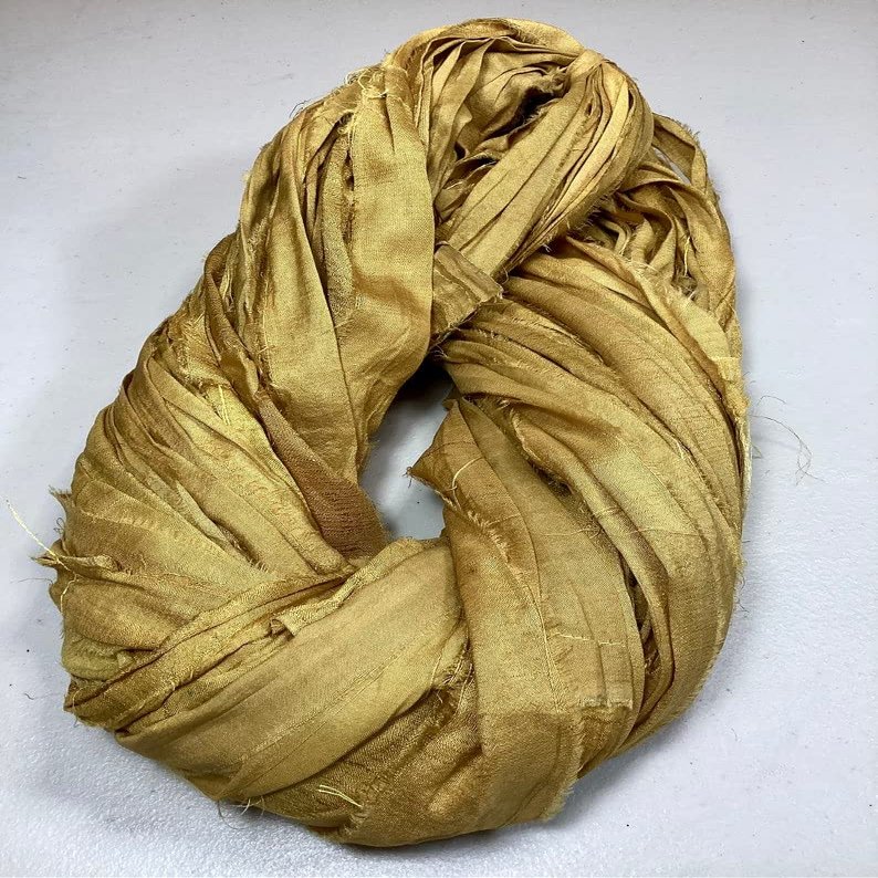 10 yd Sari Silk Ribbon Dark Mustard Dark Gold Tassel Jewelry D reamcatcher Garland Fair Trade Craft Ribbon Fiber Art Supply
