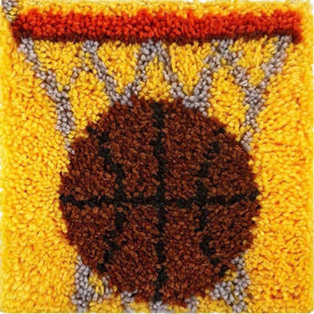 Latch Hook Kits for Kids 12x12in Girl Beginner Classic Beginner Needle Crochet Yarn Kitsfor Kids Ages 6+,Easy to Learn Craft Project DIY Rug (Basketball)