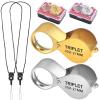2 Pack 30X 21mm Small Pocket Triplet Jewelry Loupe Metal Folding Magnifying Glass Jewlers Loop with Attached Rope Straps Eye Glass Magnifier for Gems Coins Maps Stamps Currency Detect view 1