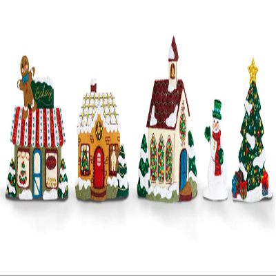 MerryStockings Mantel Series Collectible Classic Village Felt Kit DIY Christmas Village Craft with Pre-Stamped Felt, Sequins, Beads & Instructions Handmade Holiday Dcor Made in USA