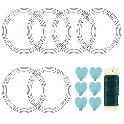 6 Pack Metal Wreath Frame - 18 Inch Wreath Form with 6 Pcs Adhesive Hooks and 38 Yard 22 Gauge Paddle Wire