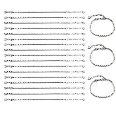 YIQIFLY 20 Pieces Stainless Steel Charm Bracelet Chain Adjustable with Heart Shape Extender Chain DIY Jewelry Chains for Women Jewelry Making (01)
