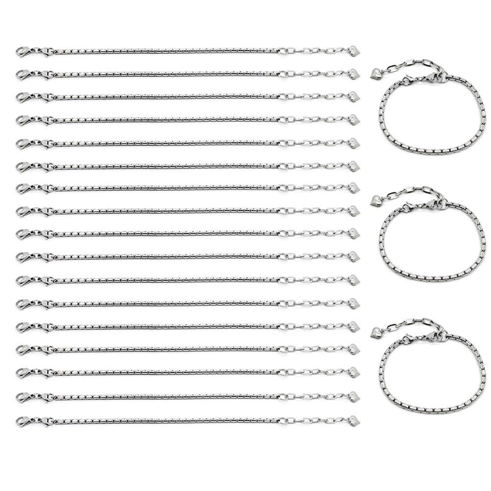 YIQIFLY 20 Pieces Stainless Steel Charm Bracelet Chain Adjustable with Heart Shape Extender Chain DIY Jewelry Chains for Women Jewelry Making (01)