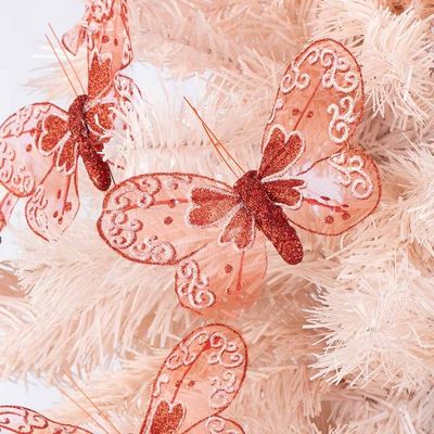 Factory Direct Craft Pack of 12 Red Sheer Valentine Butterflies Butterflies with Wire Stems for Romantic Valentine Flower Arrangements Bouquets and Decorations