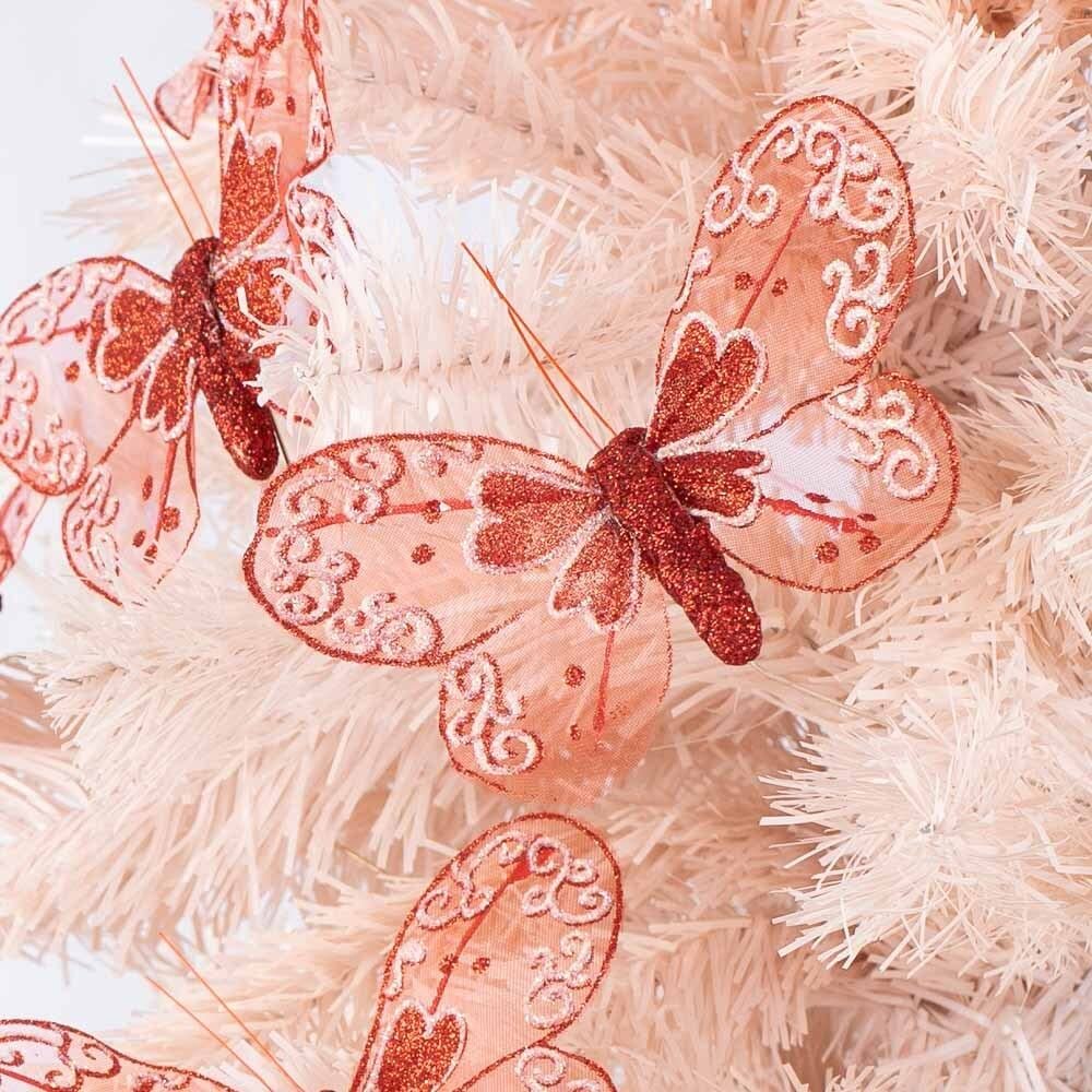 Factory Direct Craft Pack of 12 Red Sheer Valentine Butterflies Butterflies with Wire Stems for Romantic Valentine Flower Arrangements Bouquets and Decorations