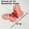 Factory Direct Craft Pack of 12 Red Sheer Valentine Butterflies Butterflies with Wire Stems for Romantic Valentine Flower Arrangements Bouquets and Decorations view 2