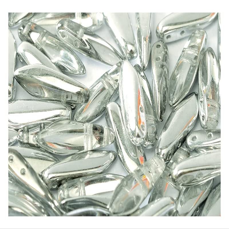 100 pcs 2-Hole Dagger Beads 5x16 mm, Crystal Labrador, Czech Glass
