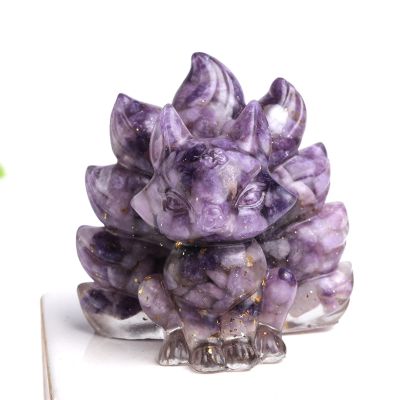 JOLAU Nine-Tailed Fox Orgonite Silicone Mould DIY Resin Decor Craft Jewelry Making Mold Natural Crystal Animal Gravel Crafts Souvenir (Color : Amethyst)