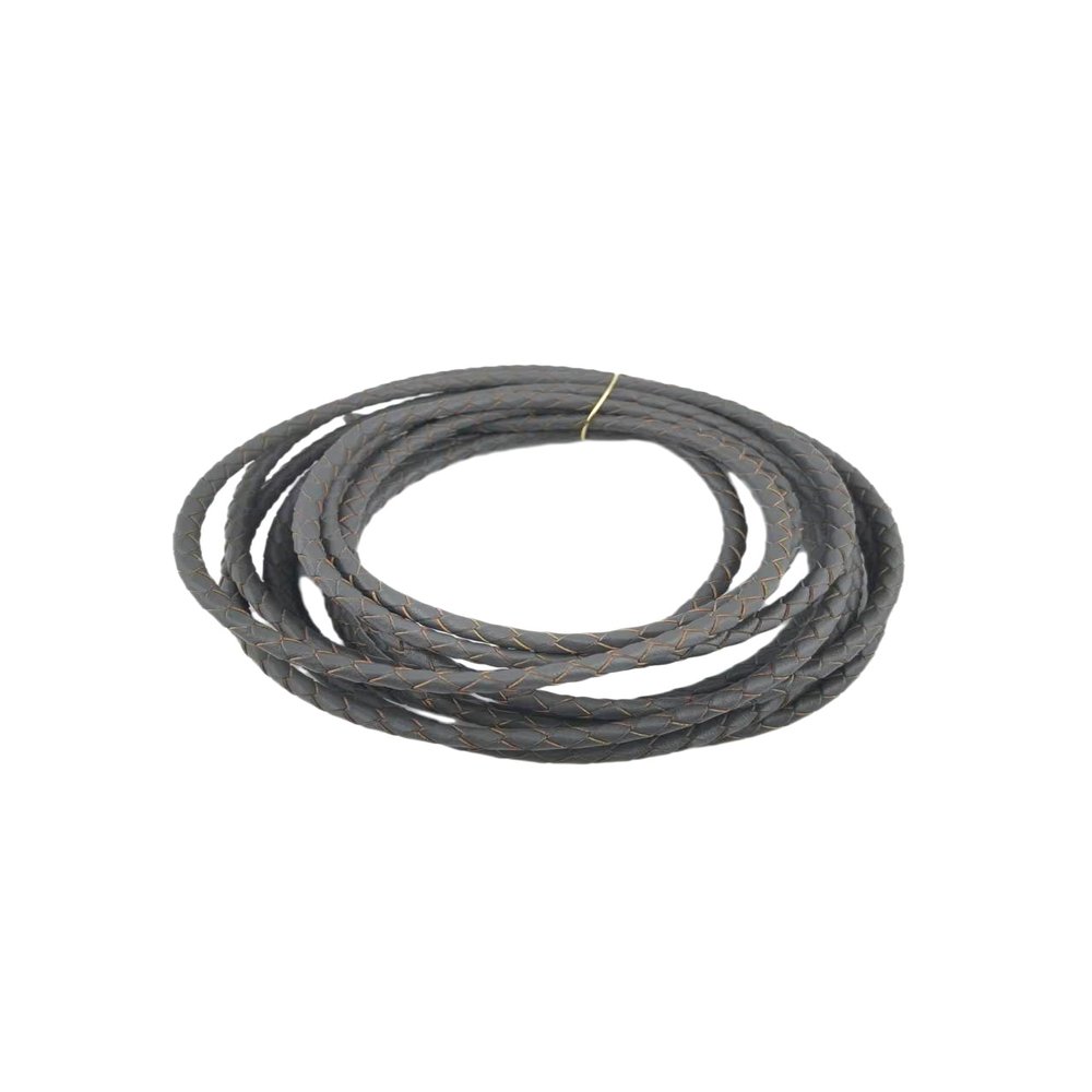 Glory Qin 3 Yards Round Folded Bolo Braided Genuine Leather Cord for Making Bracelet & Jewelry (Gray, 4mm)