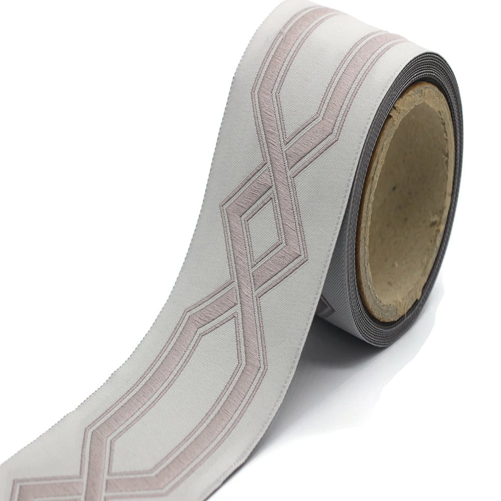 3.8 Yards Spool 2.7" Gray Dark Poudre Geometric Drapery Trim Jacquard Ribbon for Your Drapes Curtains Drapery Banding Trim Tape V3 178