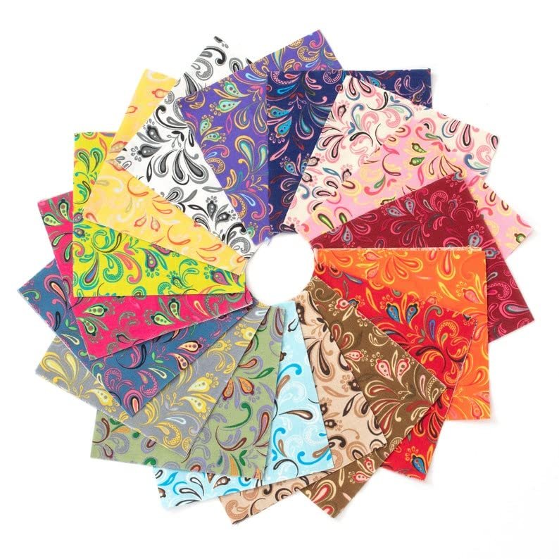 100 Fleur De LIs Bright pre Cut Charm Pack 5" Squares 100% Cotton Fabric Quilt
