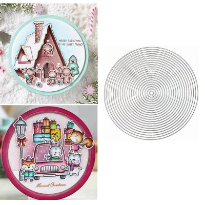 21pcs/Set Nesting Round Frame Metal Die Cuts, Nesting Circle Frame Tag Background Wedding Cutting Dies Cut Stencils for DIY Photo Decorative Embossing Paper Dies for Scrapbooking Card Making