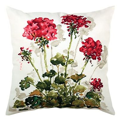 Wizardi RTO Counted Cross Stitch Kit on Canvas Aida with A Red Crane's-Bill. Lovely Design 15.75 * 15.75 inches CU048. Glorious for Embroidery & Craft Amateurs