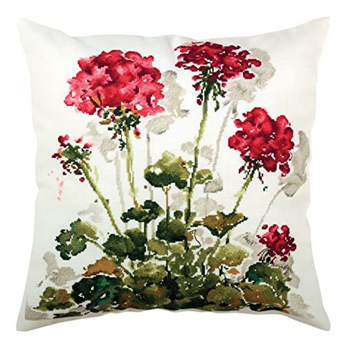 Wizardi RTO Counted Cross Stitch Kit on Canvas Aida with A Red Crane's-Bill. Lovely Design 15.75 * 15.75 inches CU048. Glorious for Embroidery & Craft Amateurs