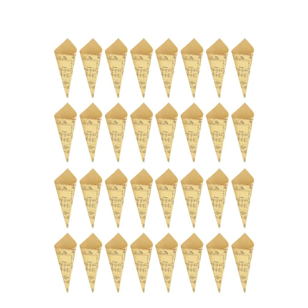 Diy Kraft Paper Cones 100Pcs Music Note Pattern Flower Holder Candy Boxes with Ropes and Stickers 5.90X5.90In Wedding Party Favor Craft Cones for Celebrations