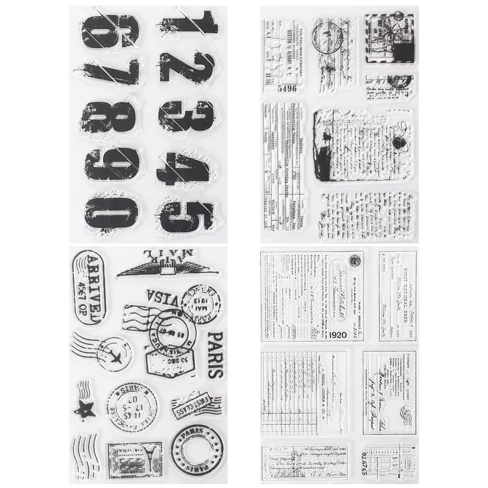 34Pcs Clear Retro Rubber Stamp for DIY Crafts Special Delivery Stamp Vintage Post Ticket Stamps Transparent Silicone Journal Stamps for Card Making DIY Scrapbooking - 4 Themes