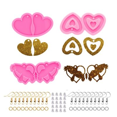 103 Pcs Heart Earring Resin Molds Kit 3 Pair Silicone Resin Jewelry Molds Epoxy Resin Casting Molds for Women Earrings Crafts Heart with Hole Resin Silicone Molds for Earring Pendant