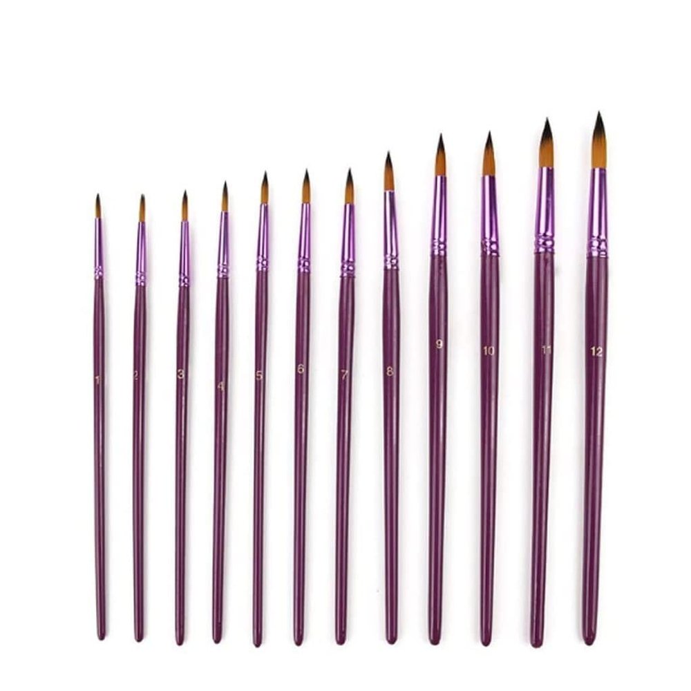 KANDUO 12 Pcs/Set Nylon Hair Watercolor Paint Brushes Different Shape Round Plain Tip Gouache Painting Brush Set Art Supplies Painting Brush (Color : A)
