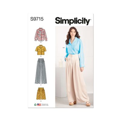 Simplicity Misses' Button Down Shirt, Pants and Shorts Sewing Pattern Kit, Design Code S9715, Sizes 8-10-12-14-16