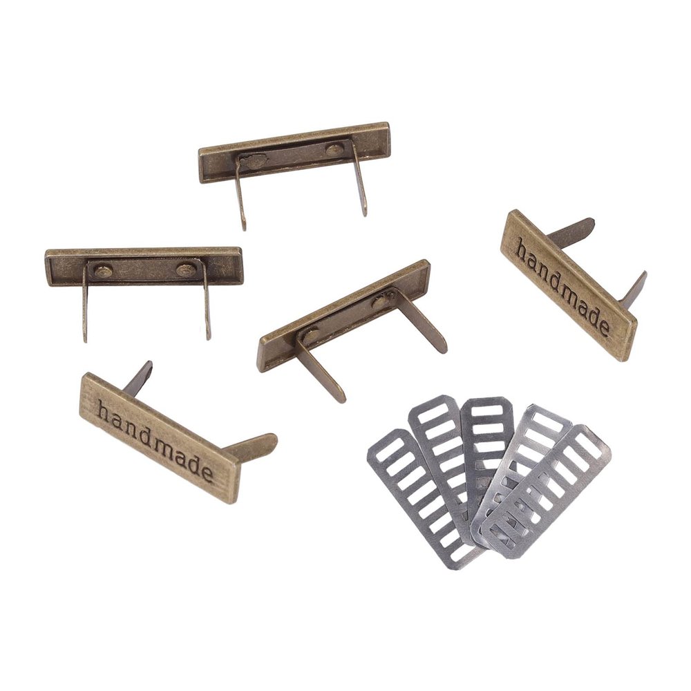 5pcs Metal Handmade Tag, Hand Made Labels for Leather Handbags Clothes Jeans Shoes, DIY Craft Accessories