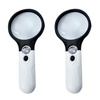 Magik 2-4 Pc 3-LED Light Magnifier Jewelry Loupe Lens 45X Handheld Magnifying Glass (2 Pack)