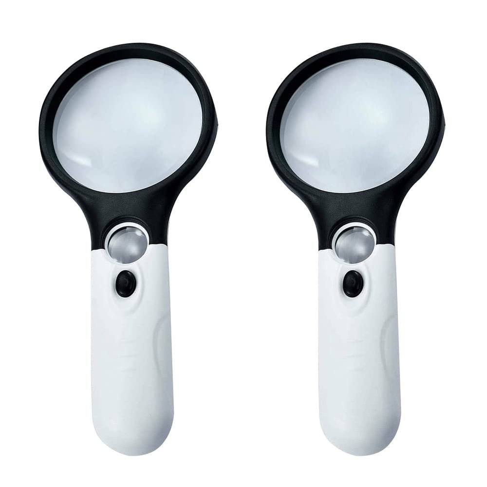 Magik 2-4 Pc 3-LED Light Magnifier Jewelry Loupe Lens 45X Handheld Magnifying Glass (2 Pack)
