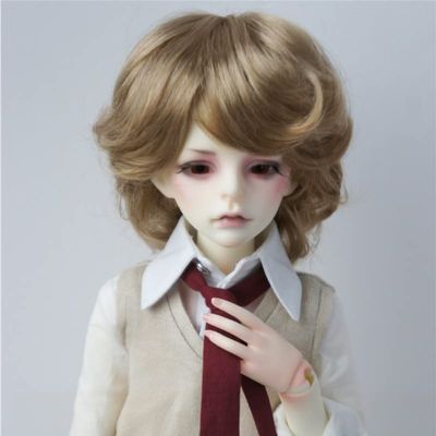 1/4 MSD BJD Wigs JD075 7-8inch 18-20cm Boyish Cupid Curly Synthetic Mohair Doll Hair (Ash Brown)