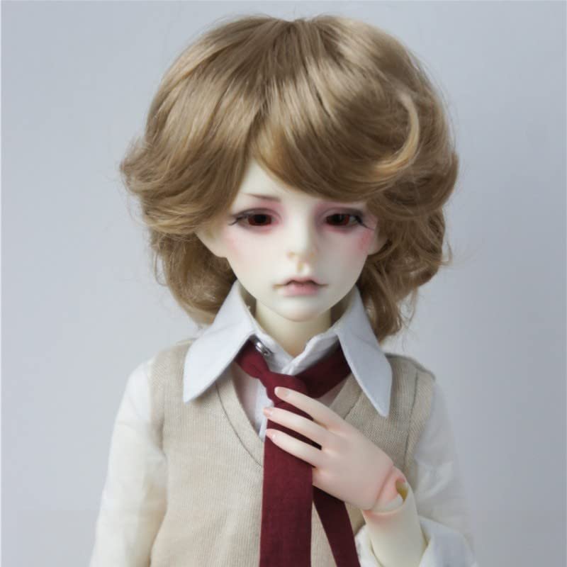 1/4 MSD BJD Wigs JD075 7-8inch 18-20cm Boyish Cupid Curly Synthetic Mohair Doll Hair (Ash Brown)