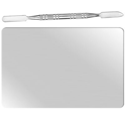 FRCOLOR 1set Stainless Steel Blending Plate with Spatula Cosmetic Mixing Tool for Foundation and Nail Pigments Professional for Artists and Learners