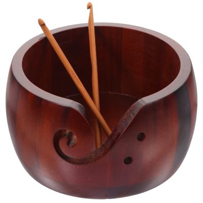 Ciieeo Organizer Yarn Bowl with Hole Wooden Yarn Bowl with Lid for and Hooks Craft Storage