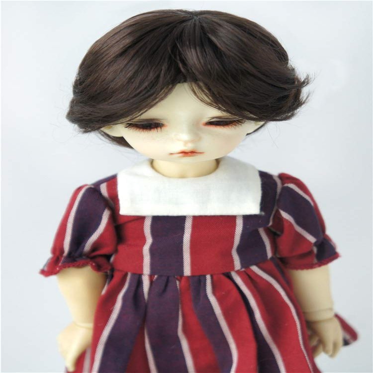 YOSD Doll Hair JD075 6-7inch 16-18cm 1/6 Boyish Cupid Curls Synthetic Mohair BJD Wigs (Coffce Black)