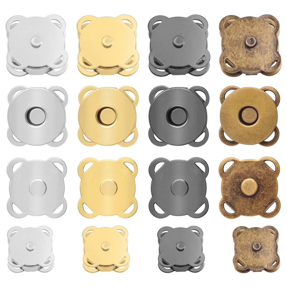 16pcs Mixed Colors Sew in Magnetic Snaps Buttons Metal Plum Bag Clasps Button Snaps Closure Fasteners for Purse Handbag Sewing Craft Clothing Scrapbooking, 2 Sizes