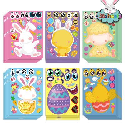 36 Sheet Easter Stickers for Kids,Easter Basket Stuffers,Make a Face Sticker, Make Your Own Animal Stickers,Spring Party Favor, Birthday Gift