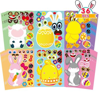 36 Sheet Easter Stickers for Kids,Easter Basket Stuffers,Make a Face Sticker, Make Your Own Animal Stickers,Party Favor Supplies Crafts