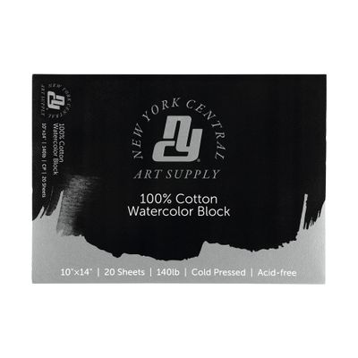 New York Central Watercolor Block, 140lb/300gsm Cold Press 10x14, 20 Sheets, Archival Watercolor Paper for Artists, Students, Gelatin Sized, Durable Water Color Paper, Suitable for Wet and Dry Media