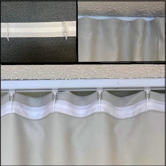 1" Tape with Plastic Hooks for Ceiling Track System or rods with Rings, Tape Will be Sewing into The top of Curtain. Curtains not Included (for 50" Curtain)