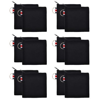 Aspire 12-Pack Canvas Coin Purses, Square DIY Small Zipper Pouches, 4-1/4 x 4-1/4 Inch (Black)
