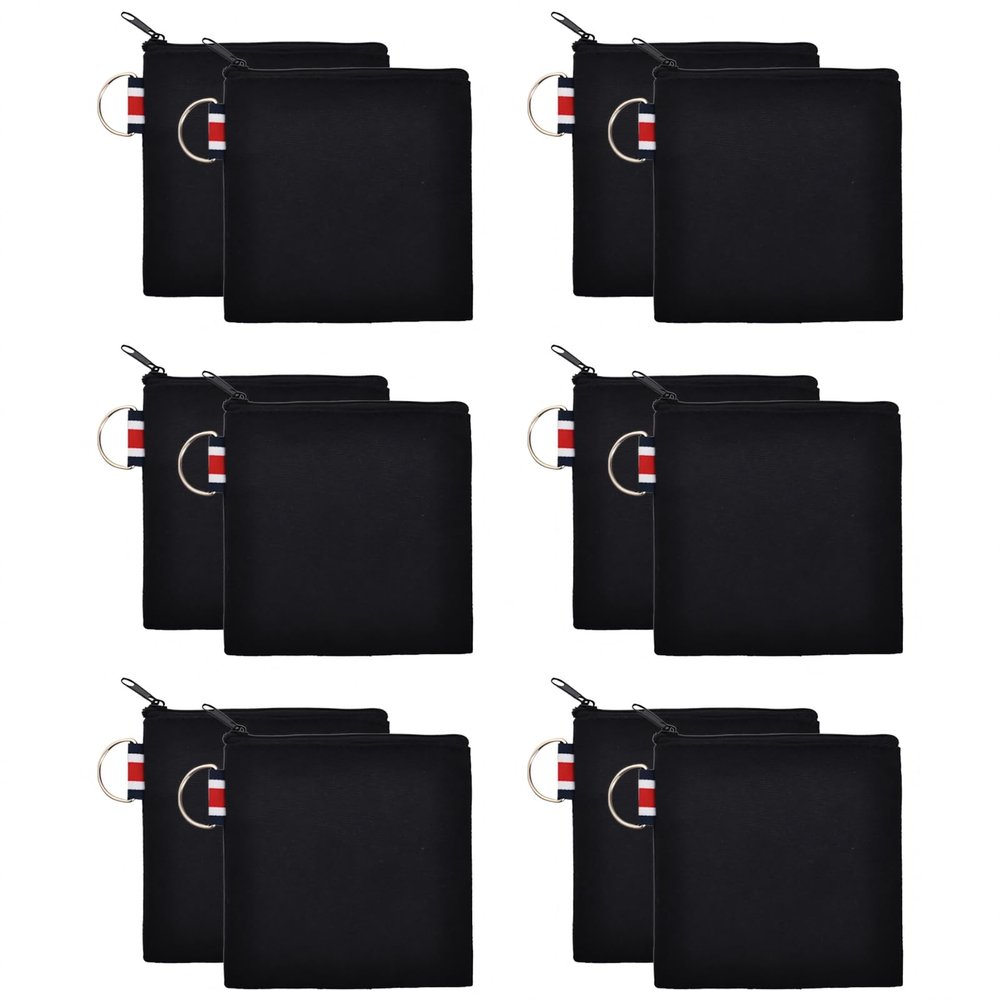 Aspire 12-Pack Canvas Coin Purses, Square DIY Small Zipper Pouches, 4-1/4 x 4-1/4 Inch (Black)