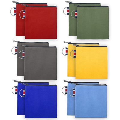 Aspire 12-Pack Canvas Coin Purses, Square DIY Small Zipper Pouches, 4-1/4 x 4-1/4 Inch (Mixed Colors)