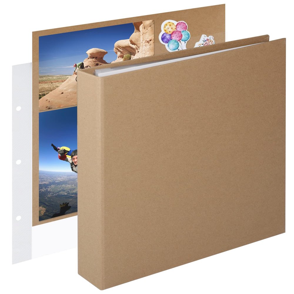 1DOT2 12x12 Inch Large 3 Ring DIY Scrapbook Photo Album Journal with 30 Plastic Sleeves 60 Pages and Kraft Paper Cover for Baby Travel Wedding Couple Anniversary kids Adventure (Yellow)