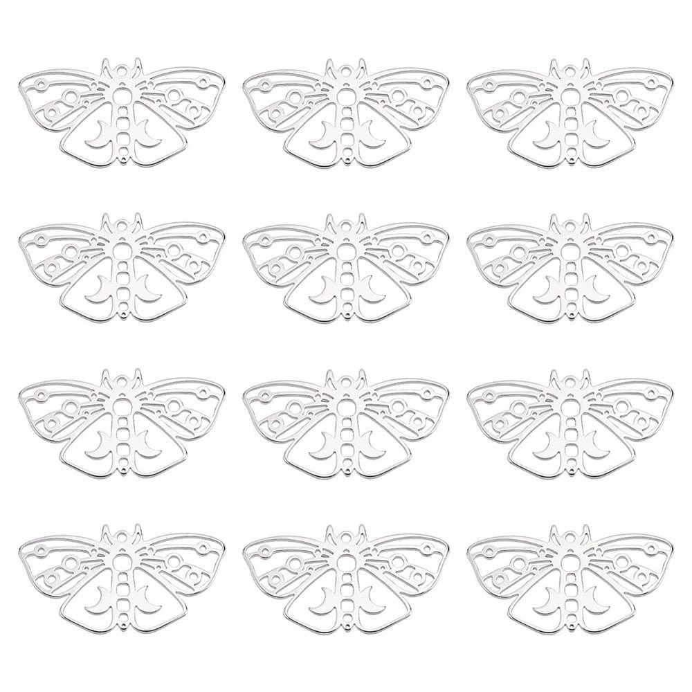 DICOSMETIC 12Pcs Hollow Butterfly Pendants Moon on Butterfly Charm Filigree Connectors Pendant Dangle Moth Charm Supplies Dainty Butterfly Jewelry for DIY Necklace Jewelry Finding, Hole: 1.8mm