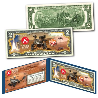 Mars 2020 Perseverance Rover Landing NASA Space Program Uncirculated Two Dollar Bill Special Edition Collectible Display Holder and Certificate
