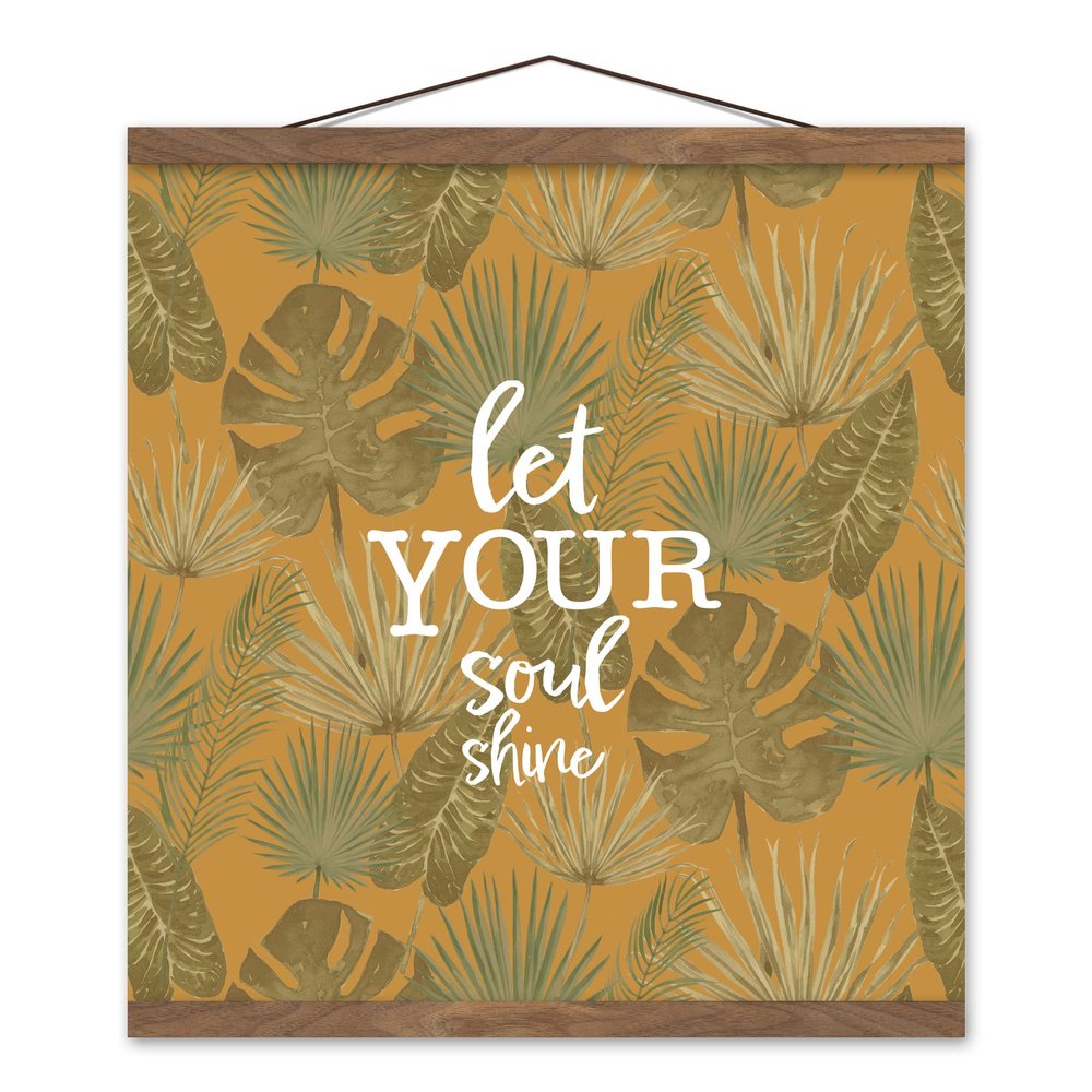 Creative Products Let Your Soul Shine Tropical Palm Yellow 16 x 16 Teak Hanging Canvas