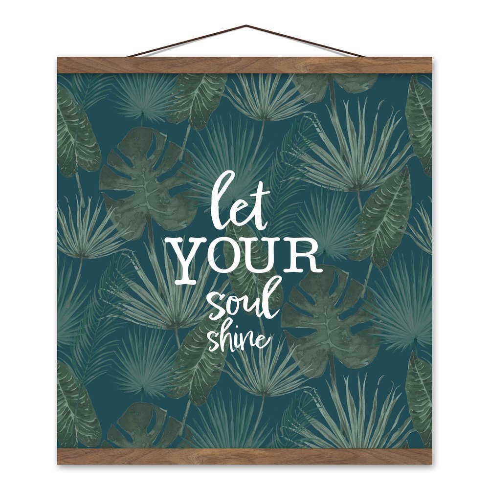 Creative Products Let Your Soul Shine Tropical Palm Blue 16 x 16 Teak Hanging Canvas