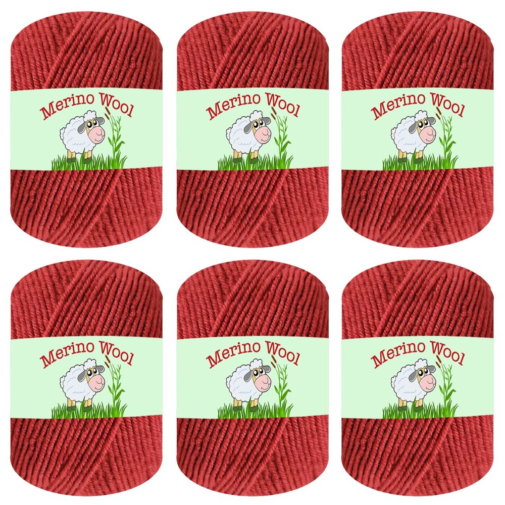 Sunny Cat 100% Pure Merino Wool Yarn for Knitting 6pcs Merino Wool Yarn for Knitting and Crocheting 1.8oz(10.8oz) Wool Skeins Light/DK Weight 130yrds (780yrds Total) (34 Burgundy)