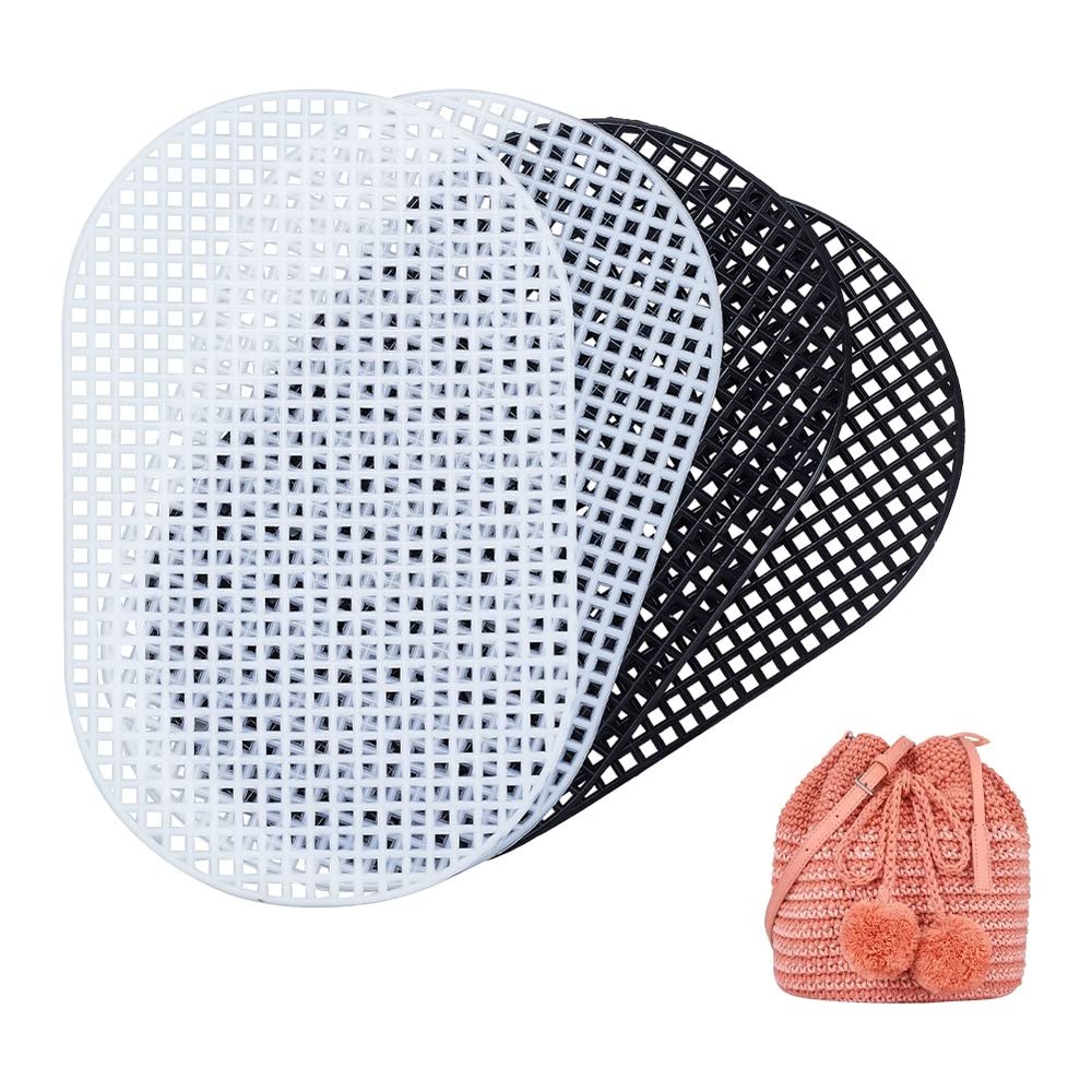 WADORN 4pcs Plastic Mesh Canvas Sheets for Embroidery, 2 Colors Oval Mesh Knitting Crochet Bag Bottom 5 Mesh Blank Needlepoint Canvas Sheet Plastic Mesh Mat for Handmade Yarn Crafting Weaving Project